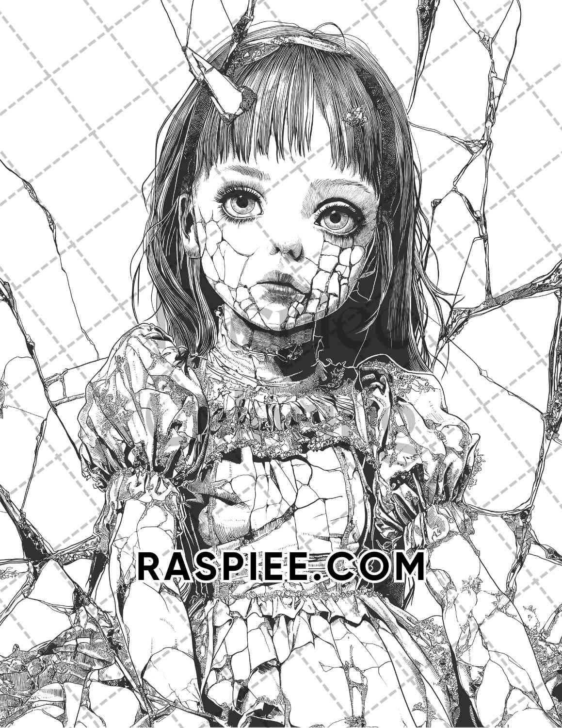 Haunted Dolls Halloween Horror Adult Coloring Pages Printable PDF Instant Download - RASPIEE