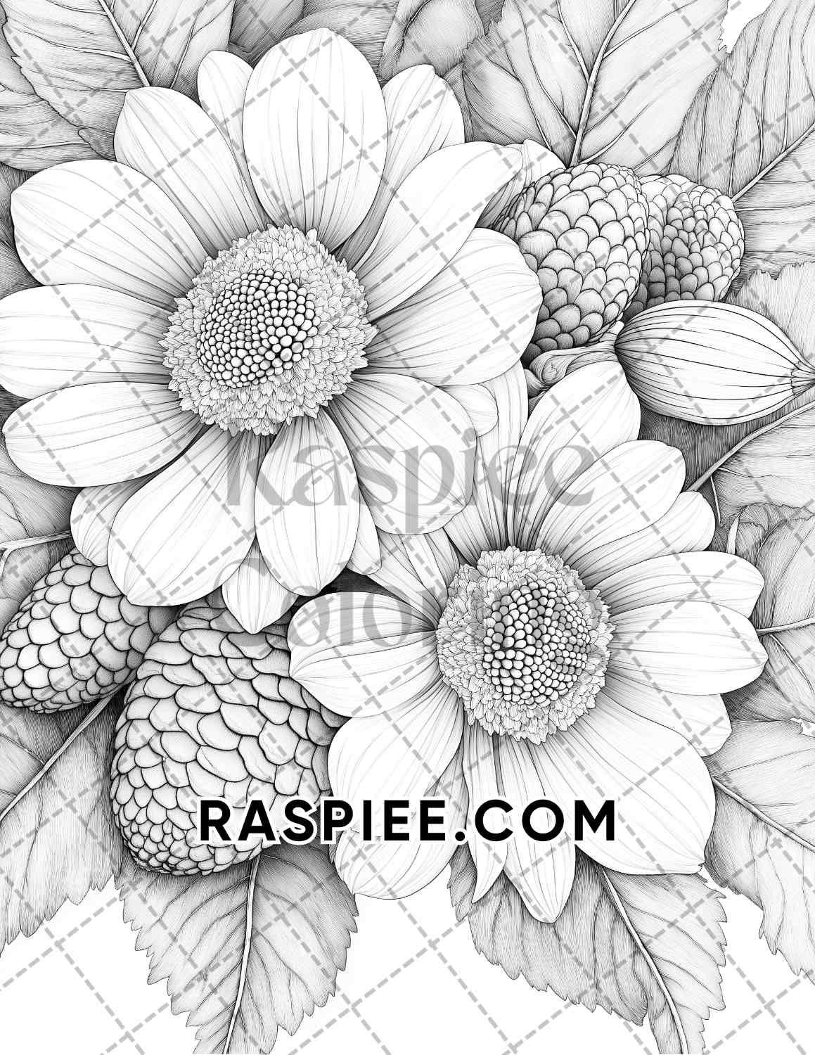 Fall Flowers Adult Coloring Pages Printable PDF Instant Download - RASPIEE