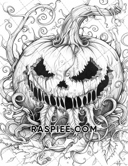 50 Spooky Monsters Halloween Adult Coloring Pages Printable PDF Instant Download - RASPIEE