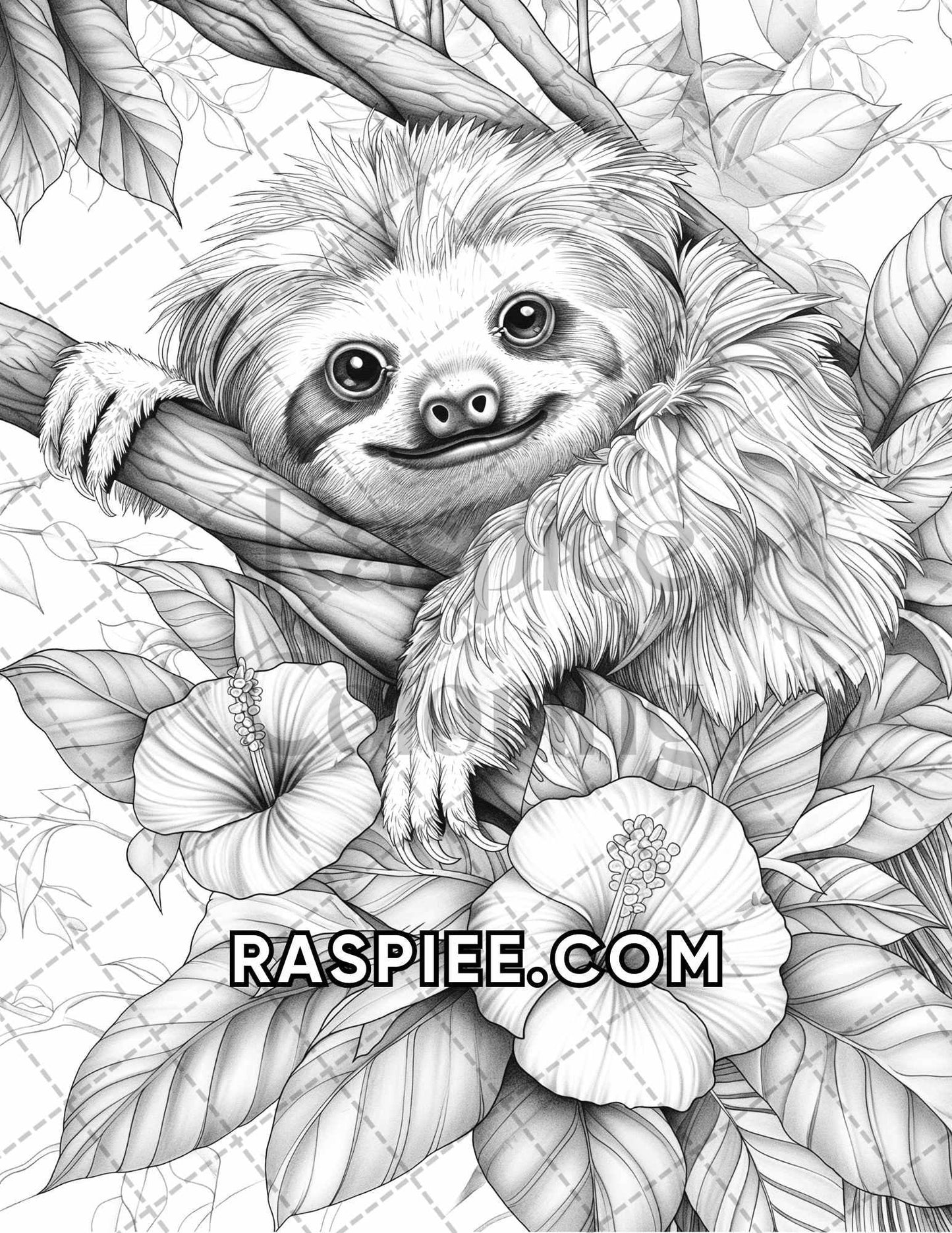 75 Animals in Flowers Grayscale Adult Coloring Pages Printable PDF Instant Download - RASPIEE