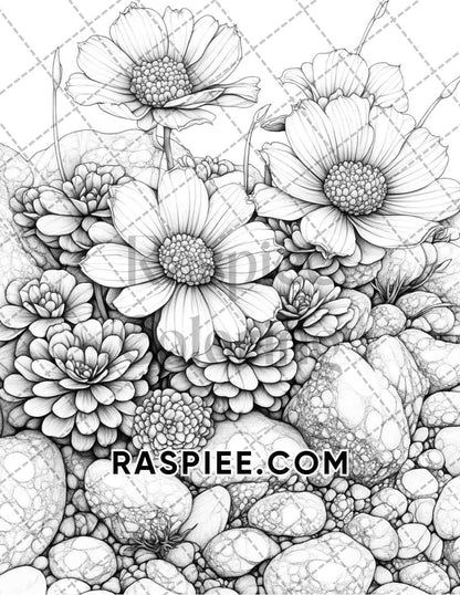 Succulent Blossoms Adult Coloring Pages Printable PDF Instant Download