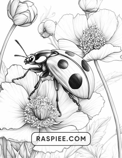 Insects and Flowers Adult Coloring Pages - RASPIEE