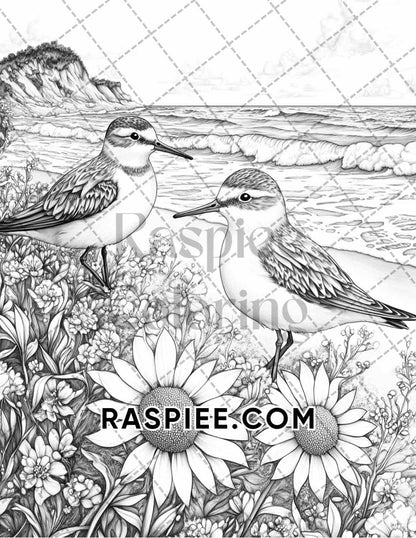 Flowers and Birds Adult Coloring Pages Printable PDF Instant Download - RASPIEE