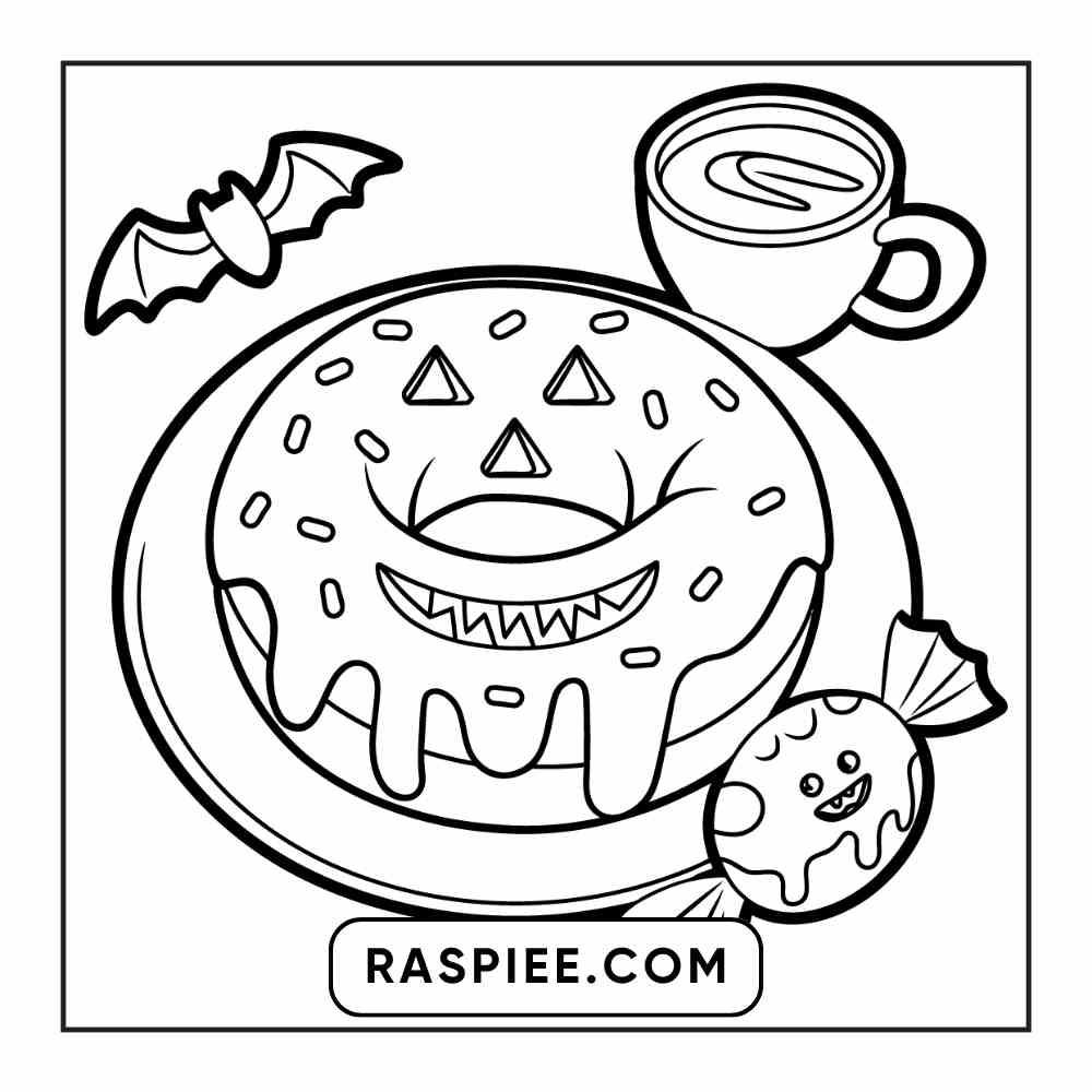 100 Bold Easy Spooky Food & Drinks Coloring Pages Printable PDF Instant Download - RASPIEE