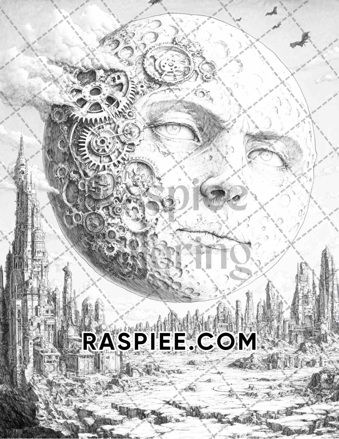 Steampunk Halloween Adult Coloring Pages Printable PDF Instant Download