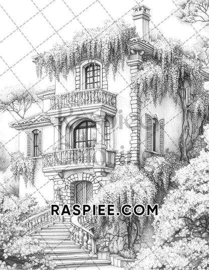 Fantasy Flower Houses Adult Coloring Pages Printable PDF Instant Download