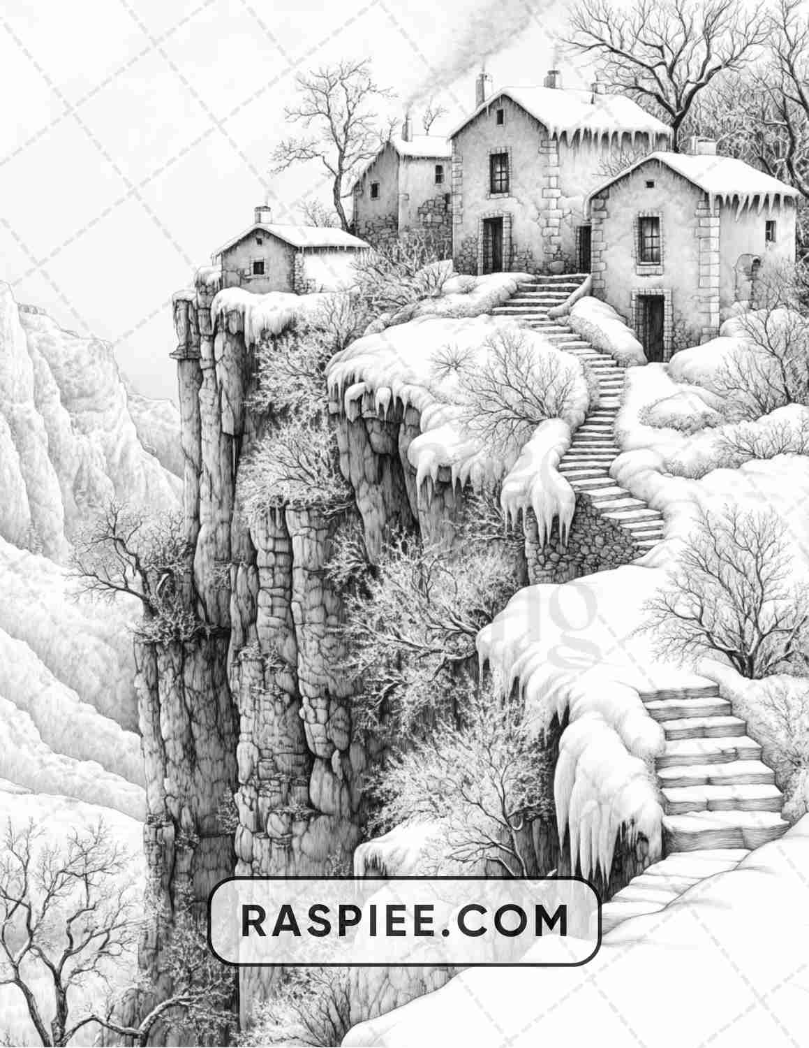 82 Winter Landscapes Adult Coloring Pages - RASPIEE