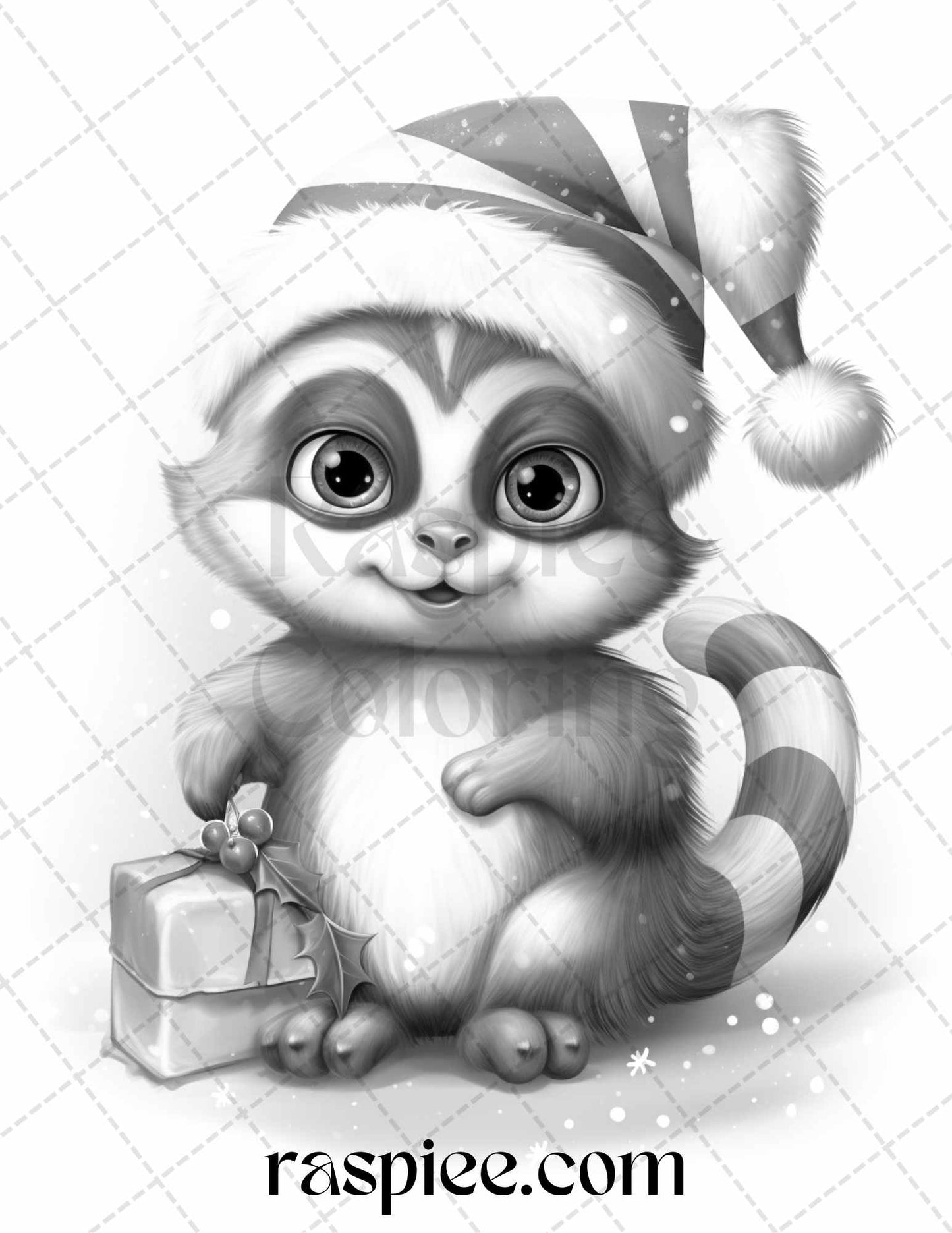 70 Christmas Critters Grayscale Coloring Pages Printable for Adults and Kids, PDF File Instant Download