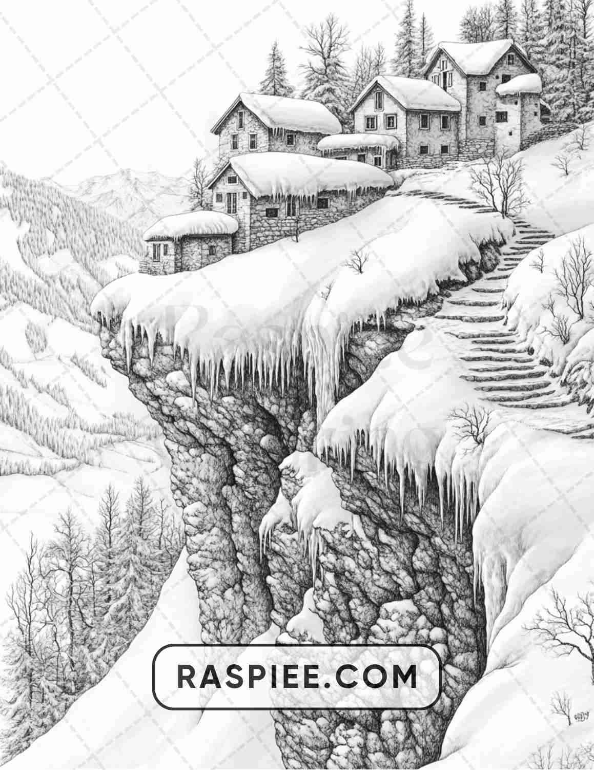 82 Winter Landscapes Adult Coloring Pages - RASPIEE