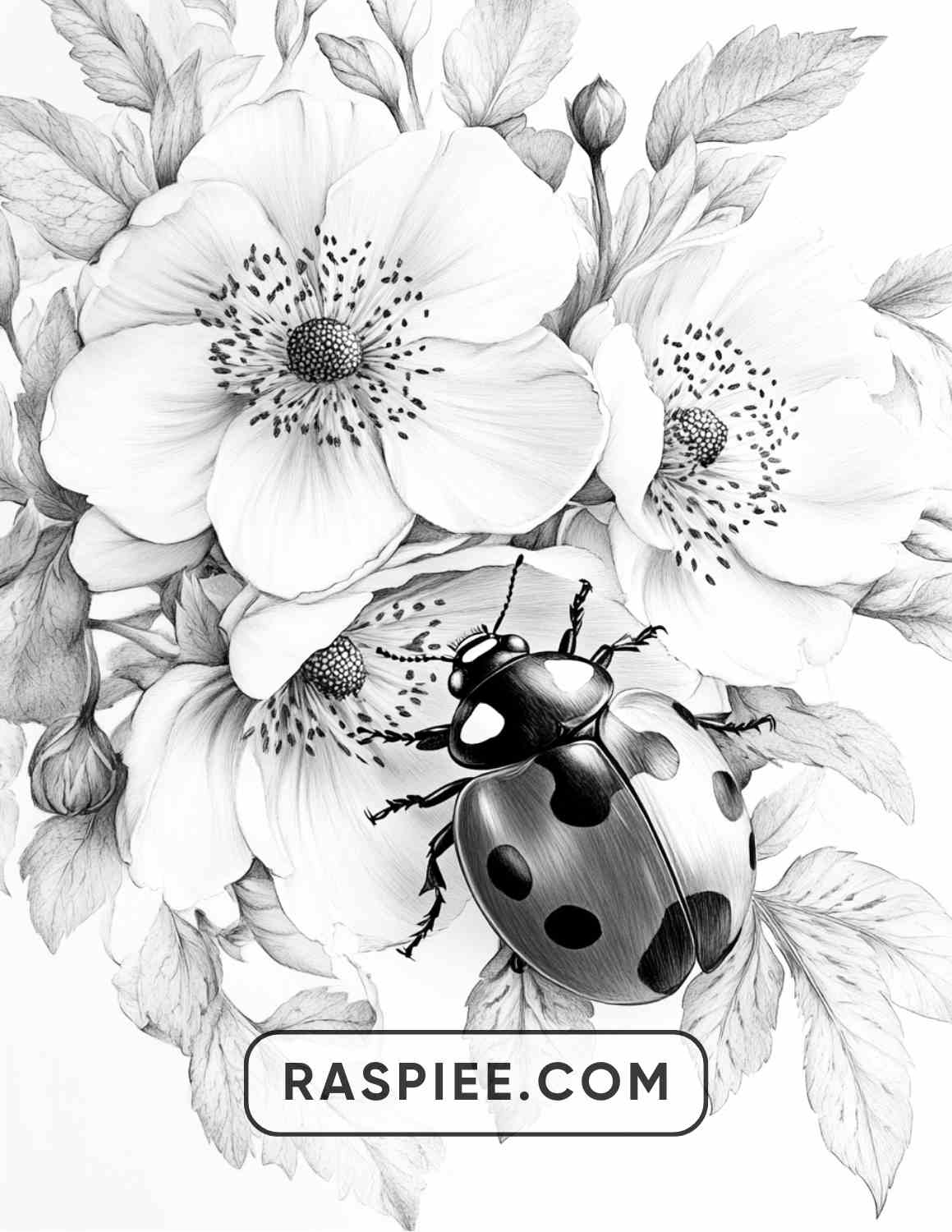 Insects and Flowers Adult Coloring Pages - RASPIEE