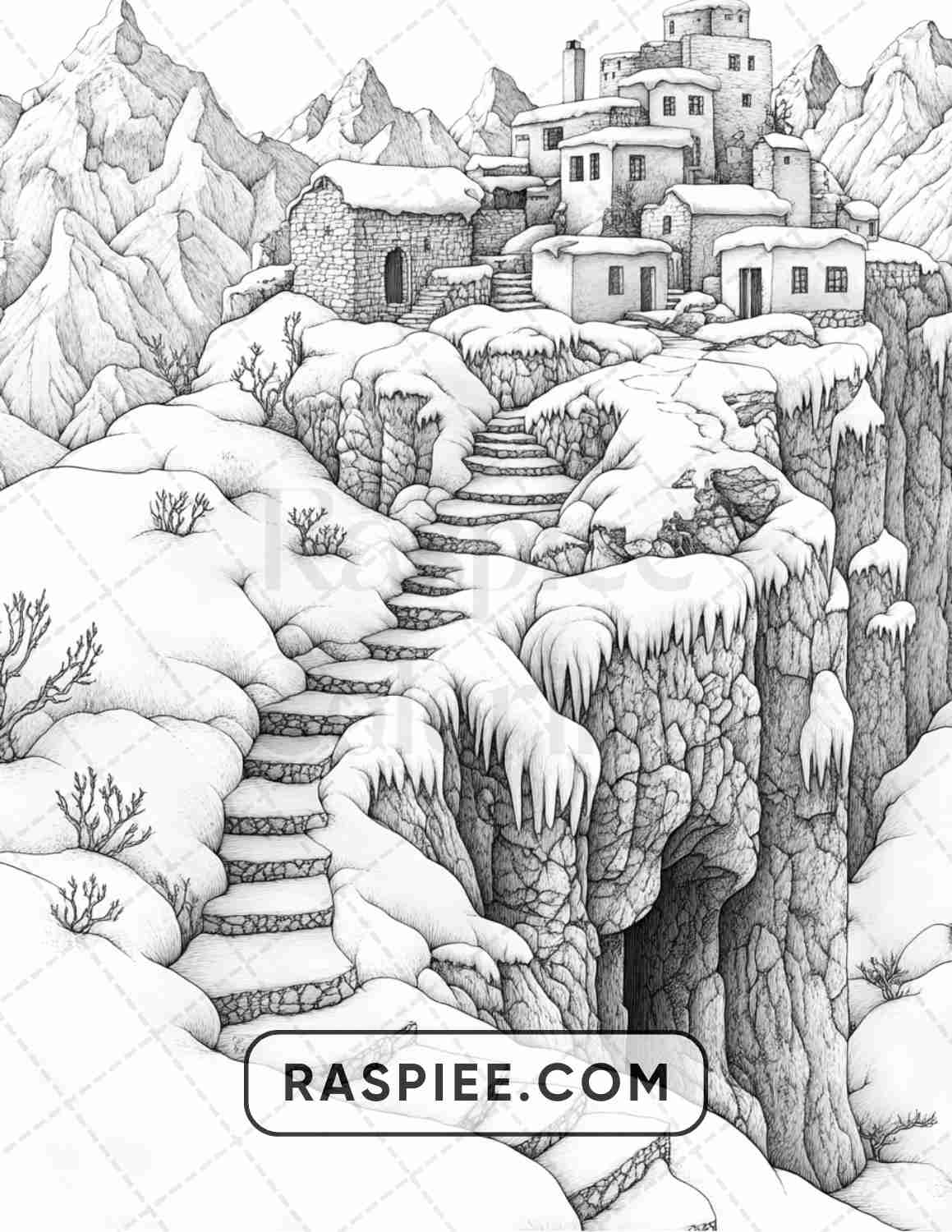 82 Winter Landscapes Adult Coloring Pages - RASPIEE