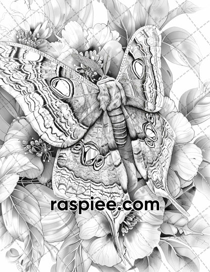 adult coloring pages, adult coloring sheets, adult coloring book pdf, adult coloring book printable, grayscale coloring pages, grayscale coloring books, insect coloring pages for adults, insect coloring book, grayscale illustration, Butterflies and Moths Grayscale Adult Coloring Pages 