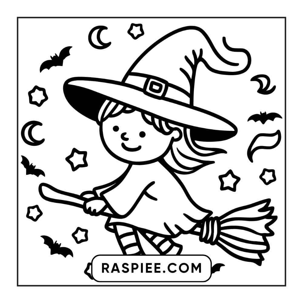 100 Bold and Easy Cute Halloween Coloring Pages Printable PDF Instant Download - RASPIEE