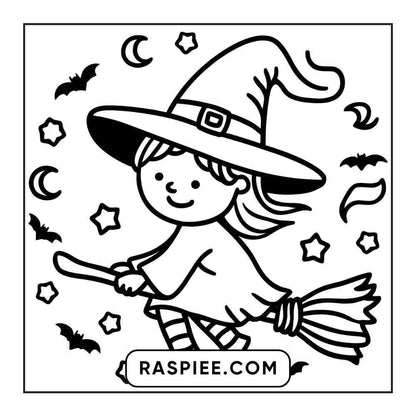 100 Bold and Easy Cute Halloween Coloring Pages Printable PDF Instant Download - RASPIEE