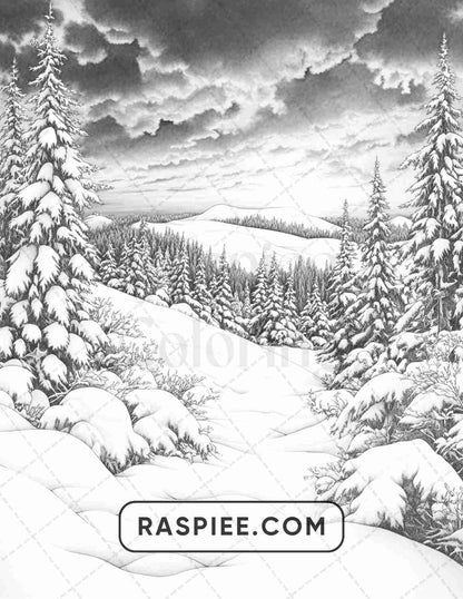 82 Winter Landscapes Adult Coloring Pages - RASPIEE