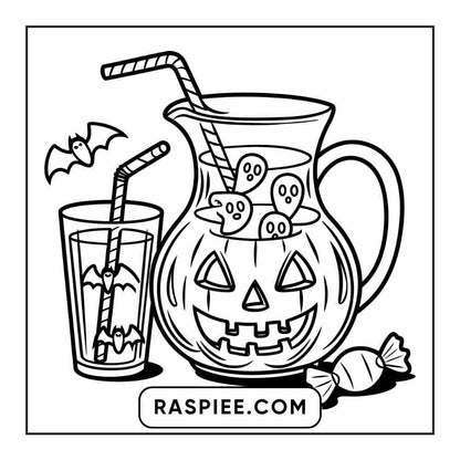 100 Bold Easy Spooky Food & Drinks Coloring Pages Printable PDF Instant Download - RASPIEE