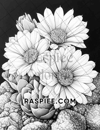 Succulent Blossoms Adult Coloring Pages Printable PDF Instant Download