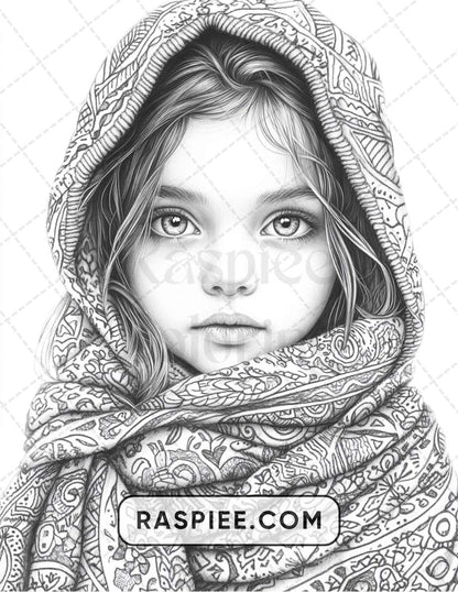 88 Bohemian Little Girls Portrait Adult Coloring Pages