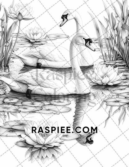 Flowers and Birds Adult Coloring Pages Printable PDF Instant Download - RASPIEE