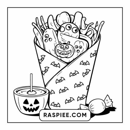 100 Bold Easy Spooky Food & Drinks Coloring Pages Printable PDF Instant Download - RASPIEE