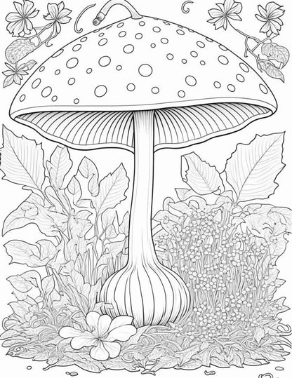 100 Mushroom Forest Coloring Pages Printable for Adults and Kids, Grayscale Coloring Book, Printable PDF File Instant Download