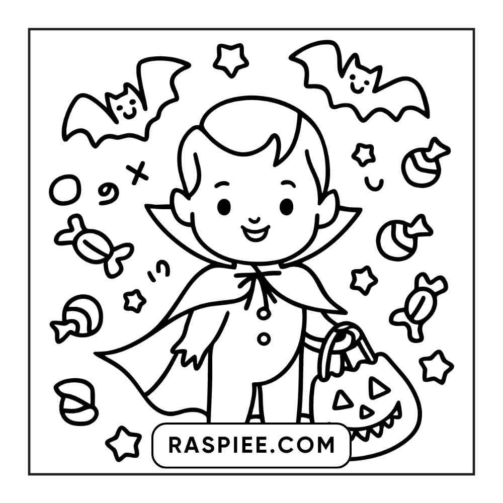 100 Bold and Easy Cute Halloween Coloring Pages Printable PDF Instant Download - RASPIEE