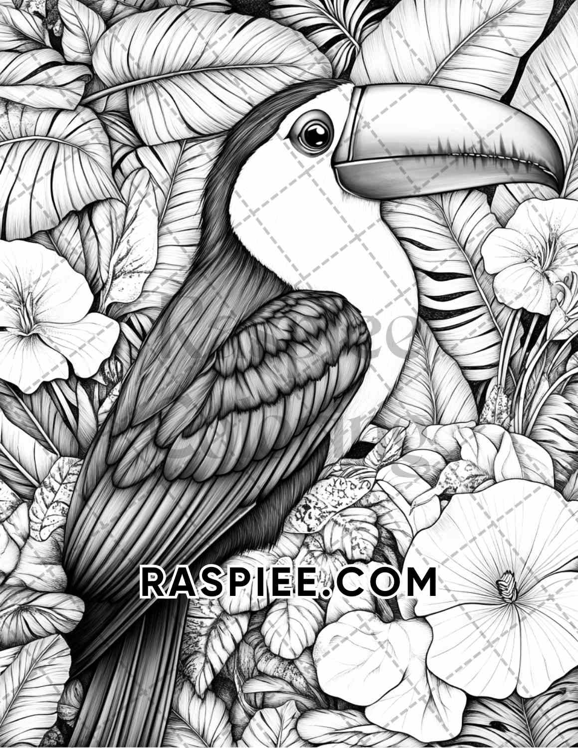 Flowers and Birds Adult Coloring Pages Printable PDF Instant Download - RASPIEE