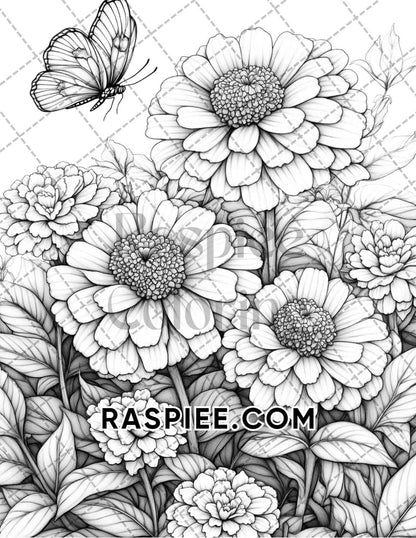 Seasonal Flowers Adult Coloring Pages Printable PDF Instant Download