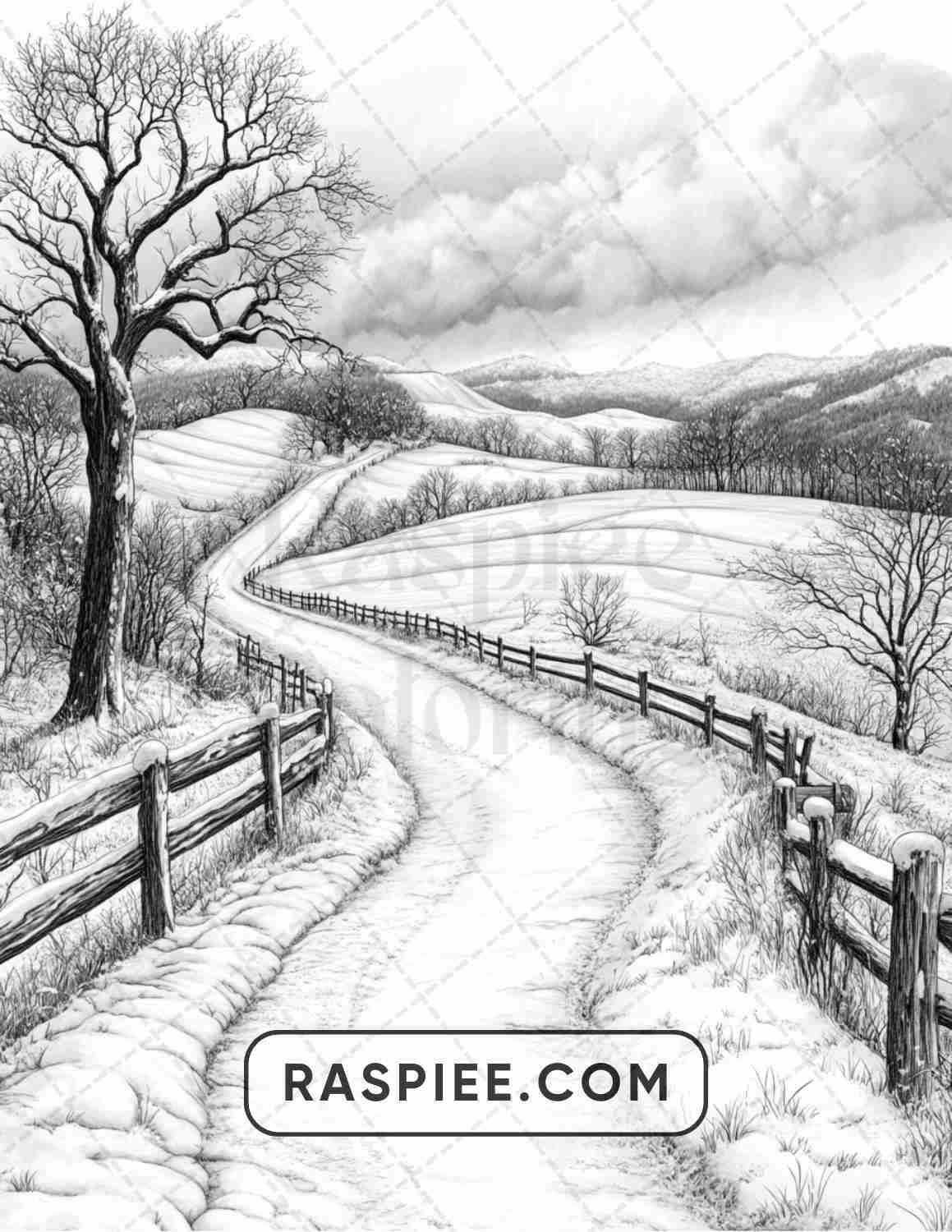 82 Winter Landscapes Adult Coloring Pages - RASPIEE