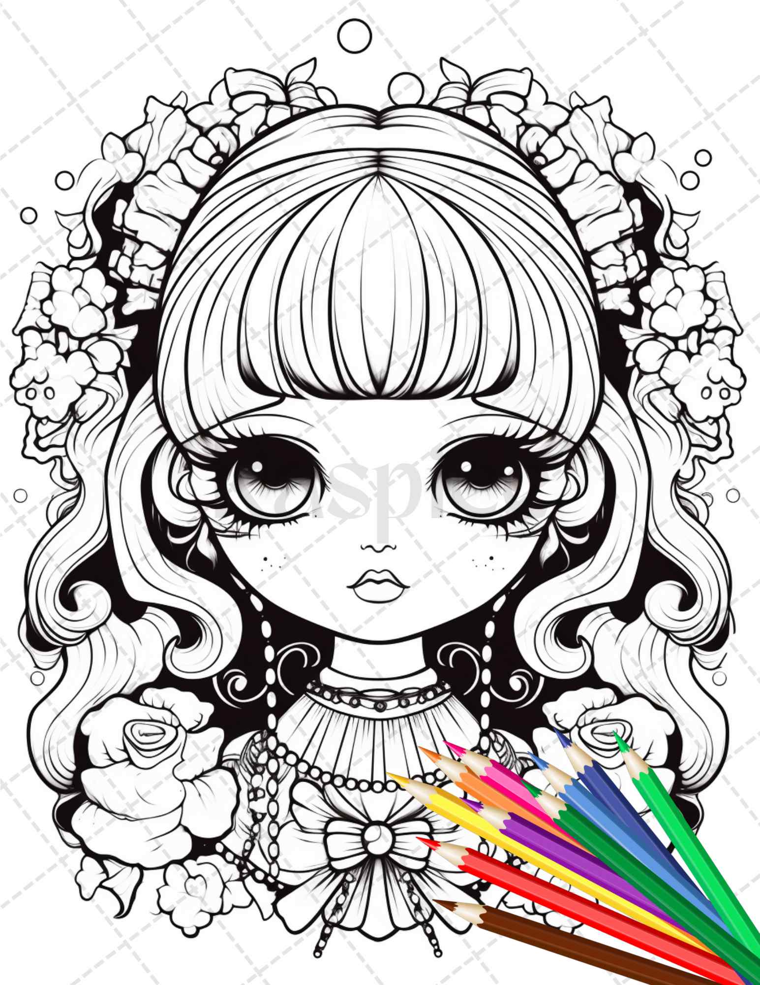 32 Creepy Kawaii Pastel Goth Coloring Pages Printable for Adults, Grayscale Coloring Page, PDF File Instant Download - raspiee
