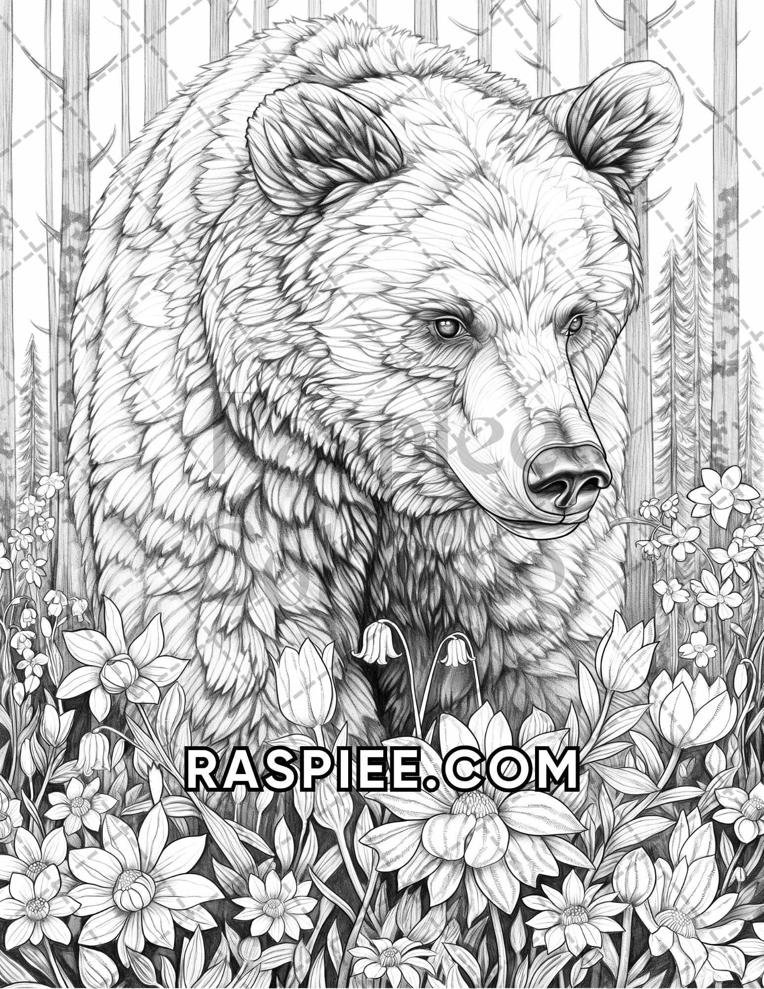 75 Animals in Flowers Grayscale Adult Coloring Pages Printable PDF Instant Download - RASPIEE