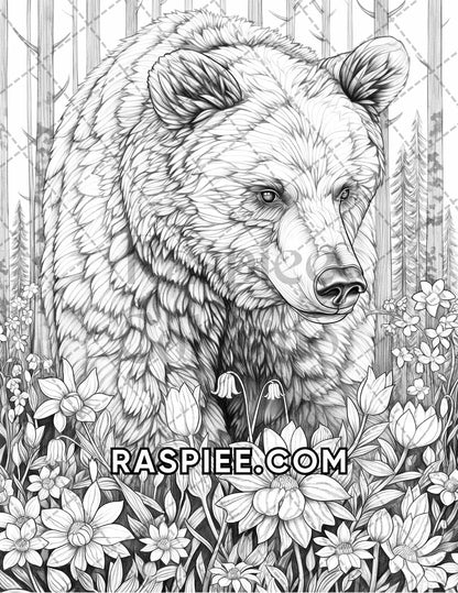 75 Animals in Flowers Grayscale Adult Coloring Pages Printable PDF Instant Download - RASPIEE