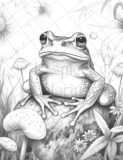 42 Cottagecore Frog Grayscale Coloring Pages Printable for Adults, PDF File Instant Download - raspiee