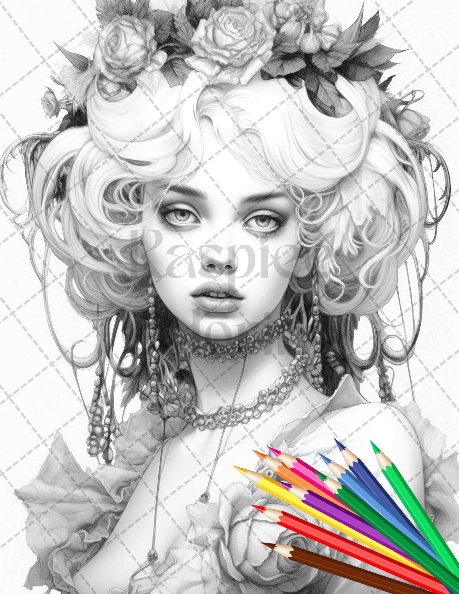 25 Gothic Glamour Girl Grayscale Coloring Pages - Instant Download - P in  2023