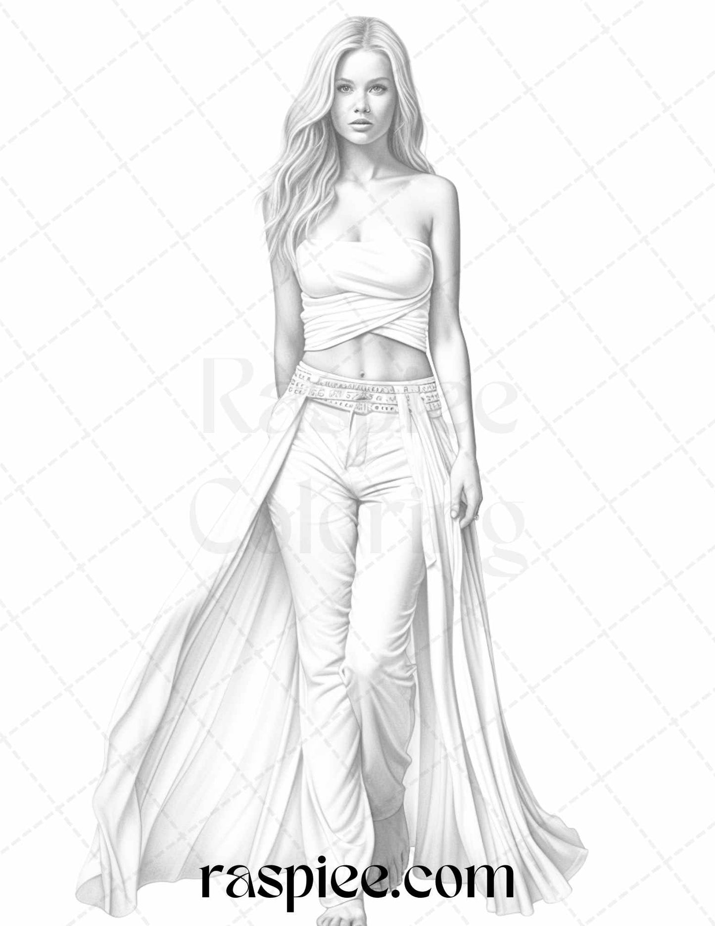 grayscale coloring pages, fashion show coloring, printable for adults, detailed art designs, fashion-themed coloring, instant download