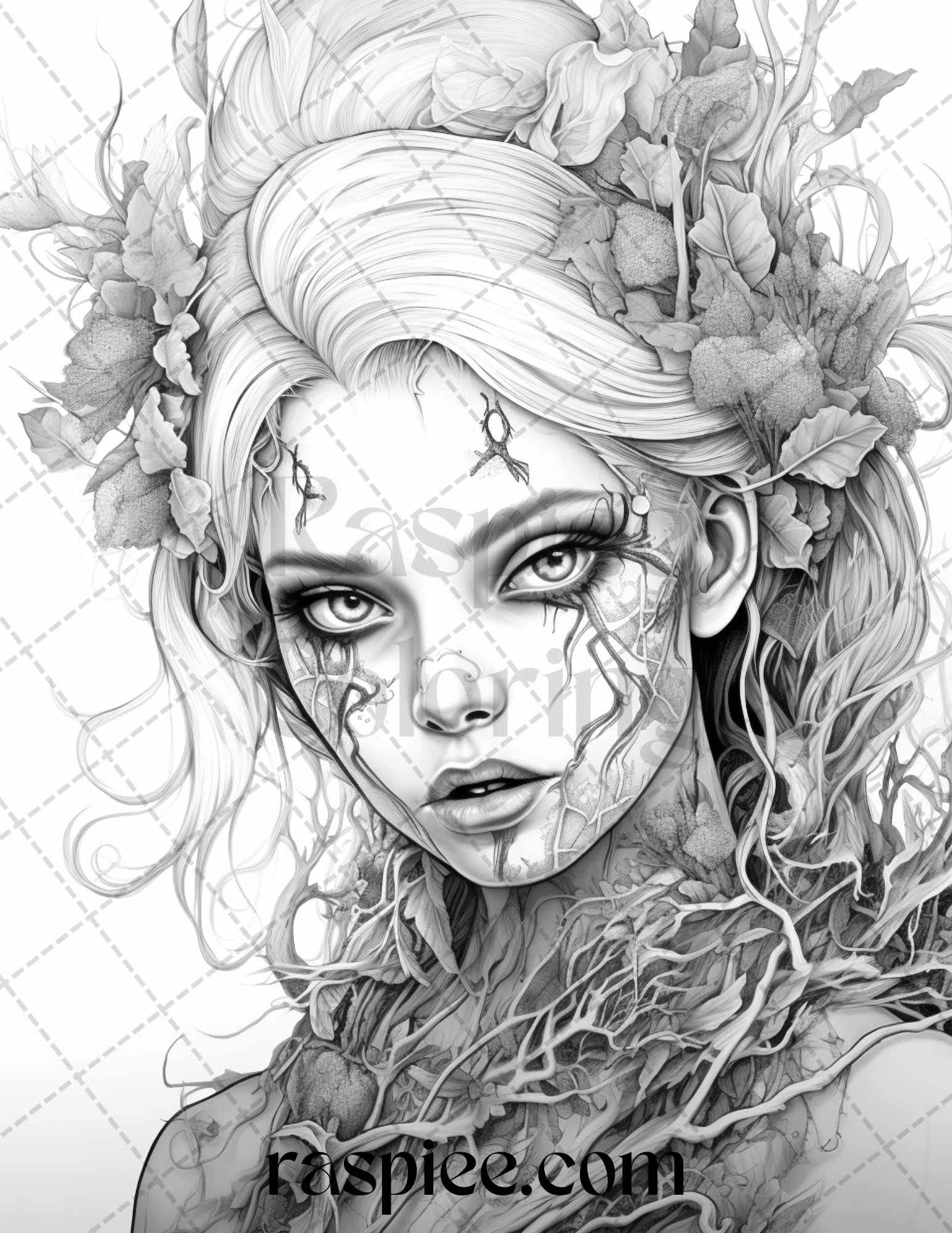 Halloween Zombie Fairy Coloring Page, Grayscale Coloring Printable, Adult Coloring Art, Scary Gothic Coloring, Halloween Decor DIY, Printable Coloring Book, Ghostly Coloring Sheet, Halloween Home Decor, Gothic Fairyland Printable, Halloween Coloring Pages for Adults