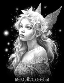 50 Starlight Fairy Grayscale Coloring Pages for Adults, Printable PDF ...