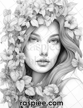 75 Flower Beauties Grayscale Adult Coloring Pages, Printable Pdf Insta 