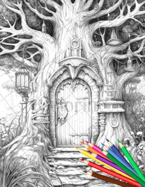 40 Magical Forest Gates Grayscale Coloring Pages Printable for Adults ...