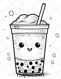 50 Cute Kawaii Boba Tea Grayscale Coloring Pages for Adults and Kids ...