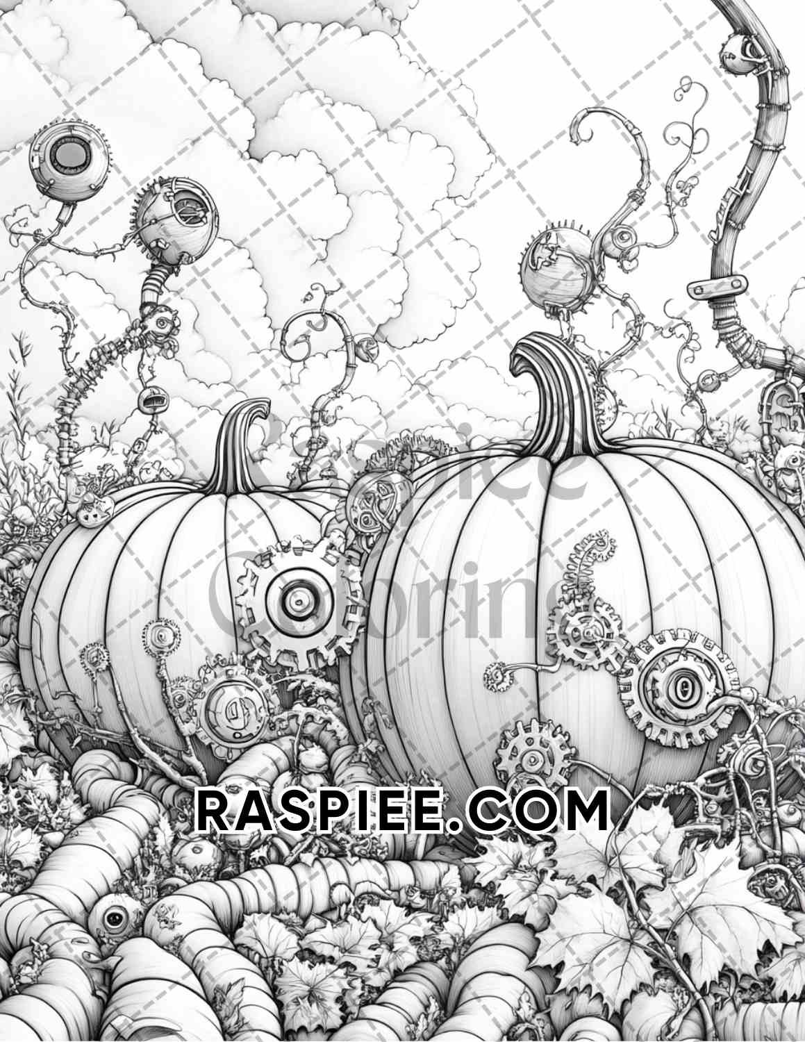 Steampunk Halloween Adult Coloring Pages Printable PDF Instant Download