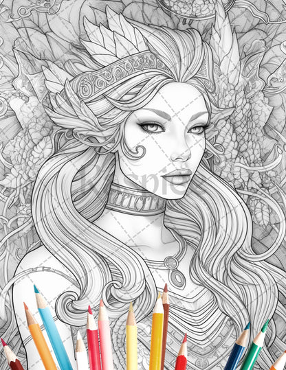 35 Beautiful Printable Elf Girls Coloring Book for Adults, Grayscale Coloring Page, PDF File Instant Download - raspiee