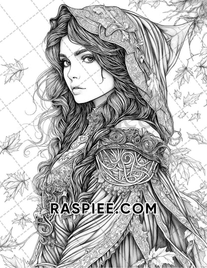 Autumn Beauties Portrait Adult Coloring Pages Printable PDF Instant Download