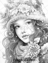 60 Beautiful Winter Girls Grayscale Coloring Pages Printable for Adult ...