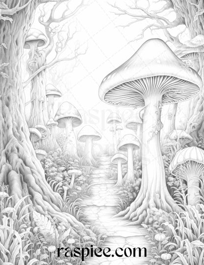 Witchy Land Grayscale Coloring Page, Mystical and Magical Art for Coloring, Relaxing Witchcraft Coloring Sheet, Enchanted Forest Grayscale Coloring, Creative Wiccan Inspired Art, Halloween Themed Witchy Coloring, Fantasy Land Coloring Pages, Mystical Creatures Grayscale Art, Magical Witchy Coloring Sheet, Occult and Fantasy Coloring Page