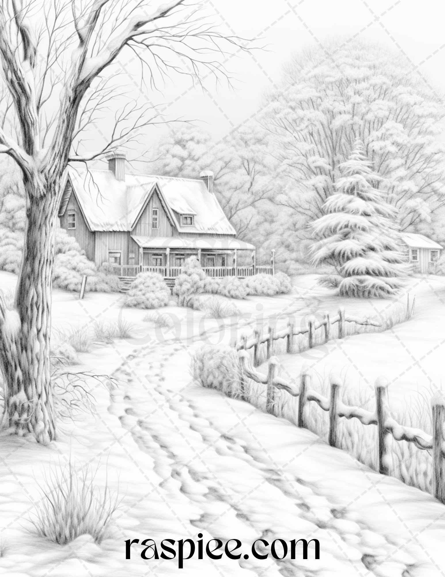 7 9bf2a234 5477 480a ab79 f66f71caae6c winter scenery grayscale coloring pages printable, relaxing snowy landscapes, pdf file instant download