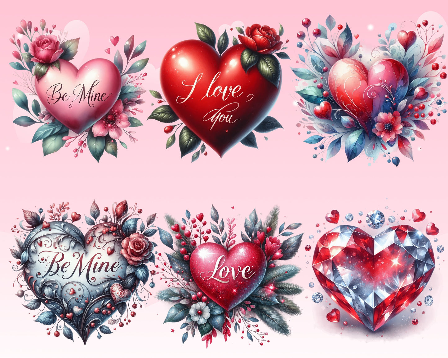 Romantic Valentine Heart Clipart Bundle