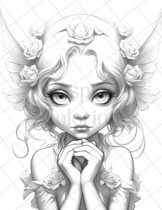 45 Adorable Chibi Fairy Grayscale Coloring Pages Printable for Adults ...