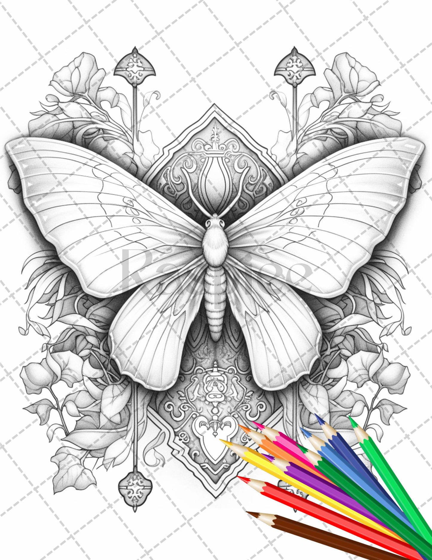 23 Moths Coloring Book, Adults Kids Instant Download grayscale Coloring  Book Printable PDF, Moth Coloring, Spiritual Coloring, Flowers 