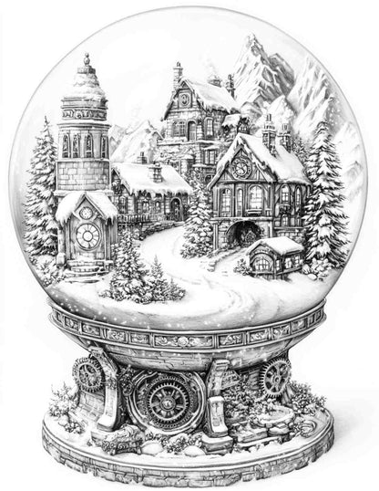 Steampunk Christmas Adult Coloring Pages Printable PDF Instant Download